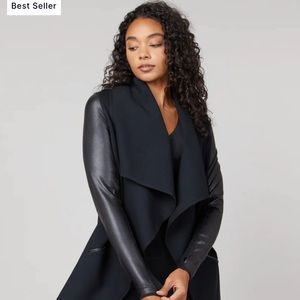 SPANX drape front black leather jacket, women’s size XL